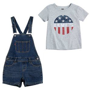 Levi's Denim Shortalls Overall's And T-shirt Red White Blue Girls Size Med NWT